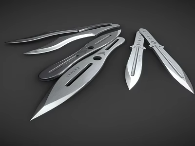 Sharp Sleek Silver Metal Daggers With Multiple Blades And Various Designs 3d model