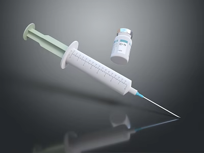 Medical Syringe And Vaccine Vial For Injection Use On Black Surface 3d model