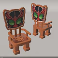 Cute Wooden Children's Chairs With Cartoon Animal Face Backrest Green Eyes And Red Black Patterns