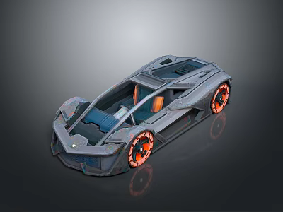 Futuristic Concept Car With Transparent Roof Open Cockpit Orange Wheels And Sleek Design 3d model