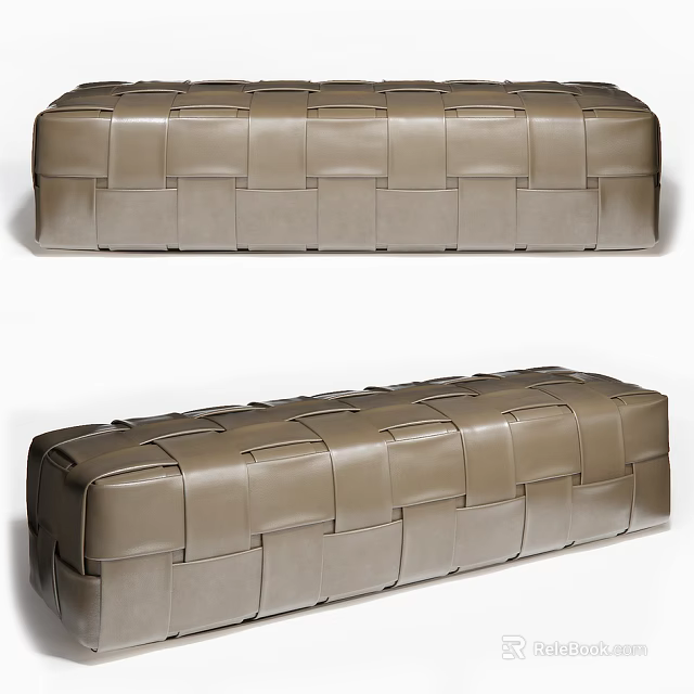 Brown Leather Sofa Bench With Woven Pattern For Modern Living Room Decor 3d model 