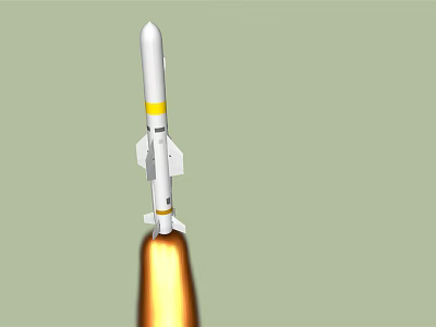 Rocket Weapon Launching With Flame At Base White And Yellow Stripes 3d model