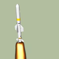 Rocket Weapon Launching With Flame At Base White And Yellow Stripes 3d model