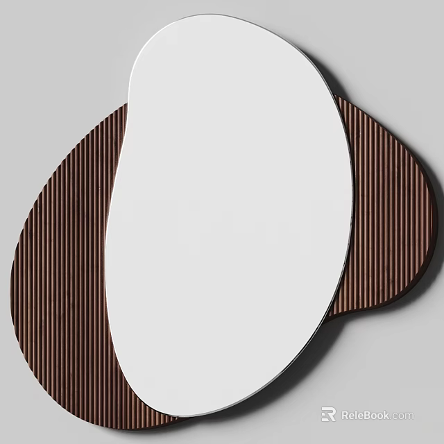 Modern Minimalist Irregular Shape Decorative Wall Mirror With Brown Striped Frame 3d model 