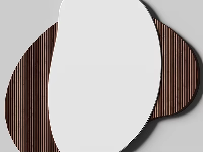 Modern Minimalist Irregular Shape Decorative Wall Mirror With Brown Striped Frame 3d model