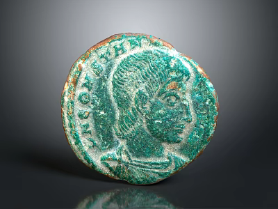 Vintage Coin Shaped Jewelry Piece With Green Patina And Engraved Portrait Design 3d model