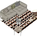 Modern Light Colored Sofa Coffee Table Set With Geometric Rug Accent Chairs And Throw Pillows 3d model