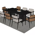 Modern Dining Table And Chairs Set With Black Tabletop And Eight Brown Beige Chairs 3d model