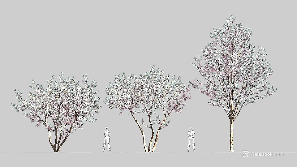 Arbor Trees Featuring Pink Blossoms In Various Forms With Human Silhouettes Below 3d model 