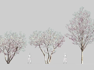 Arbor Trees Featuring Pink Blossoms In Various Forms With Human Silhouettes Below 3d model