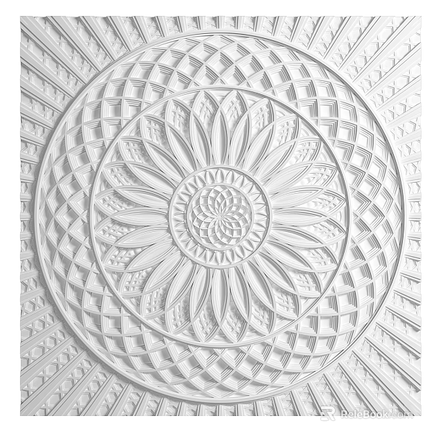 Intricate Carved Floral Pattern With Geometric Borders For Decorative Ceiling 3d model 