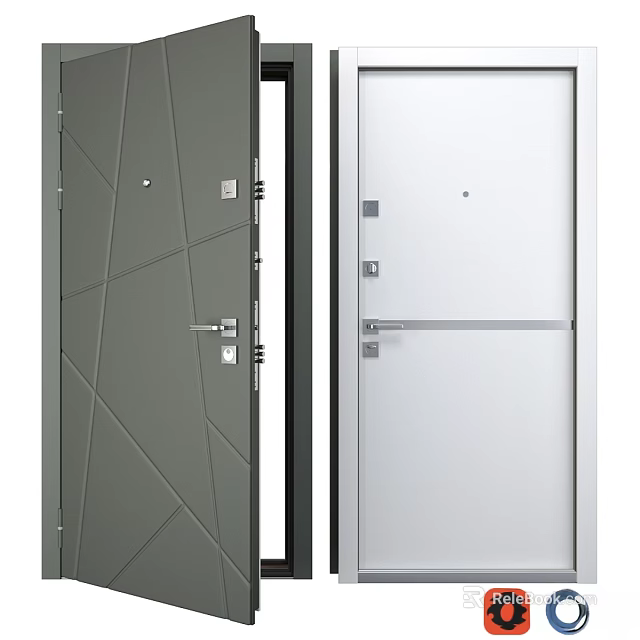 Modern Swing Doors in Dark Gray and Silver White with Geometric Patterns and Sleek Design 3d model 
