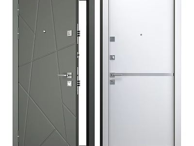 Modern Swing Doors in Dark Gray and Silver White with Geometric Patterns and Sleek Design 3d model