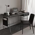 Modern Black Desk with Metal Frame Laptop Table Lamp Books and Chair