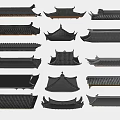 Traditional Chinese Architectural Components Featuring Diverse Classic Roof Designs And Shapes