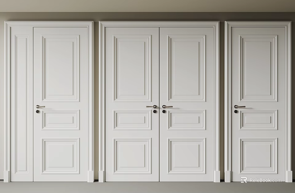 Elegant White Hinged Doors Modern Paneled Design For Home Interior 3d model
