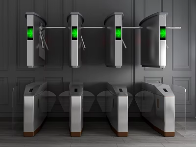 Modern Security Turnstiles Public Facility With Metal Structure And Green Indicators 3d model