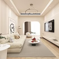 Modern Dining and Living Room Interior With Sofa Dining Table Chairs And Wall Clock