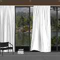 White Sheer Curtains For Large Window With Natural Lake And Tree View