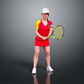 Red Tennis Sportswear with Yellow and Red Sleeves and White Cap for Female Sporty Look