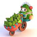 Cute Green Doll With White Red Head Decorations Pushing Red Blue Cart Filled With Zongzi