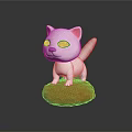 Cute White Cat Figurine With Green Eyes Pink Nose Standing On Brown Nut Shaped Base