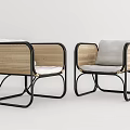 Modern Accent Chair With Rattan Weave Black Metal Frame And Light Gray Cushion