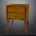 Wooden Modern Bedside Table With Two Drawers And Slim Legs Design