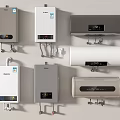 Various Styles of Wall Mounted Water Heaters with Silver White Gray Finishes and Digital Displays