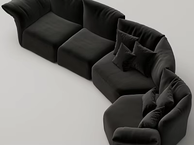 Modern Black Curved Sofa With Multiple Soft Cushions For Living Room Setup 3d model