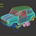 Blue Floating Car With Red Interior And Mechanical Parts Underneath