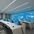 Modern Monitoring Control Room With Workstations Monitors And Large Data Screen