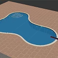 Swimming Pool Design Featuring Irregular Shape Blue Water Pink Tiled Flooring And Diving Board 3d model