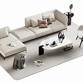 Modern Light Gray L Shaped Sofa With White Round Coffee Table Throw Pillows And Decor 3d model