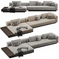 Modern Light Gray Sectional Sofa with Plush Pillows Soft Throw Blanket and Round Decorative Balls 3d model