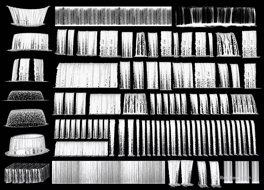 Various Garden Ornaments With Decorative Striped And Wavy Designs For Outdoor Use 3d model 