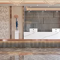 Luxurious Sales Office Interior Featuring Glass Showcase Model Crystal Chandelier And Urban Skyline View