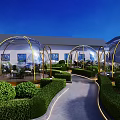 Rooftop Restaurant With Glass Dome Greenhouse Outdoor Seating And Lush Greenery Under Blue Sky