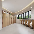 Modern Public Restroom Interior With Urinals Washbasins Windows And Green Plants