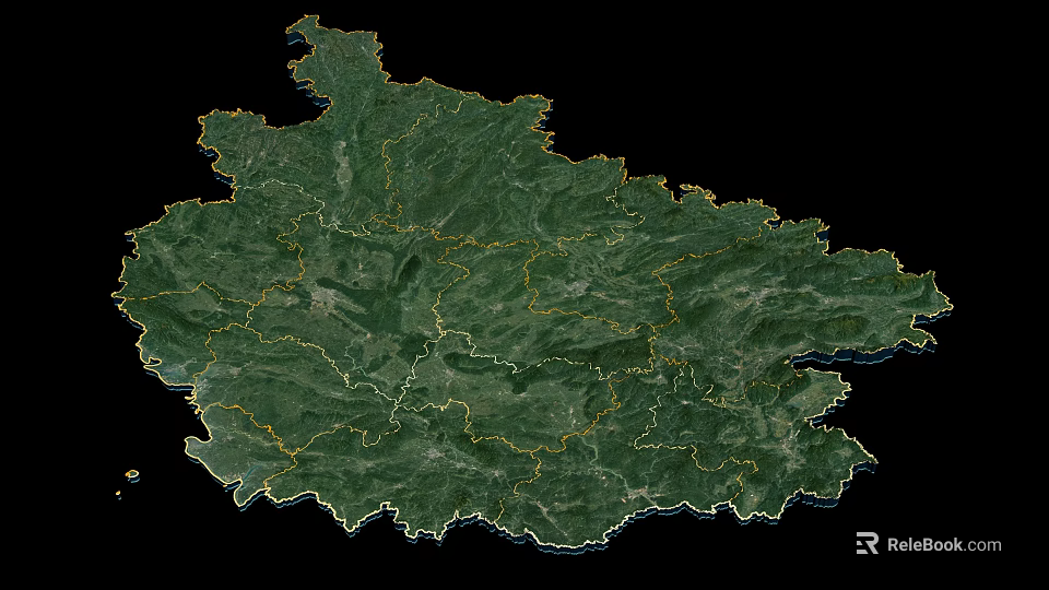 Green Terrain Map Wall Decor With Yellow Boundary Lines And Black Background 3d model