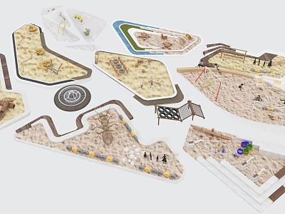 Creative Kids Play Area with Sandpits Climbing Structures Slides Swings Shaped Zones and Ground Patterns 3d model