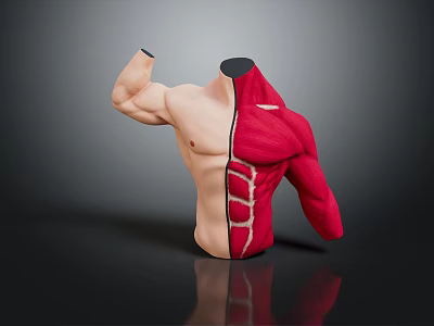 Human Torso Anatomical Model Displaying Left Muscular And Right Red Muscle Structure 3d model