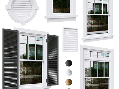 Different Casement Windows Design Styles With Shutters Frames And Color Options For Home 3d model