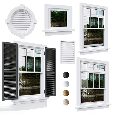 Different Casement Windows Design Styles With Shutters Frames And Color Options For Home 3d model