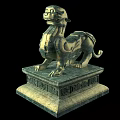 Ancient Bronze Mythical Beast Sculpture With Square Carved Base And Decorative Details