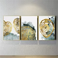 Abstract Paintings With Gold Blue Circular Patterns In Golden Frames On Gray Wall 3d model