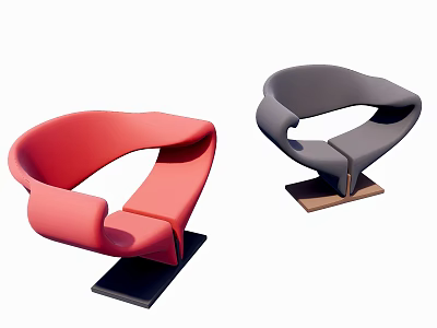 Modern Red and Gray Single Chairs with Stylish Curved Unique Design for Home 3d model