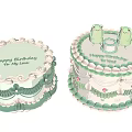 Delicious Birthday Cake With Green Pink Cream Borders And Frog Figurines