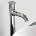 Modern Washbasin with White Basin Black Cabinet Circular Handle Silver Faucet and White Framed Mirror