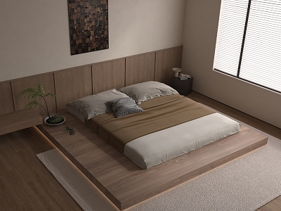 Silent Wind Solid Wood Double Bed Tatami Double Bed Suspension Bed Wood model